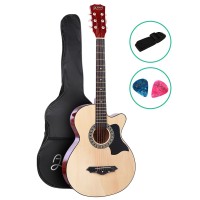 Alpha 38 Inch Acoustic Guitar, Laminated Linden, Wood Color, 96x36x8.5cm, Steel Strings, Full Size Cutaway Design