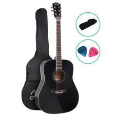 Alpha 41-Inch Acoustic Guitar, Laminated Linden, Black, Dreadnought, Steel Strings, Cutaway, with Accessories Included