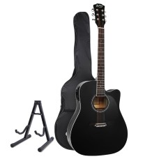 Alpha Professional Acoustic Guitar, Laminated Linden, 41 Inch, Black, 5-Band EQ, Electric Output, Cutaway, w/ Stand Alpha Professional Acoustic Guitar, Laminated Linden, 41 Inch, Black, 5-Band EQ, Electric Output, Cutaway, w/ Stand