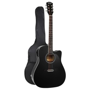 Alpha Acoustic Guitar, Laminated Linden, 41 Inch, Black, Professional 5-Band EQ, Electric Output, Cutaway Design