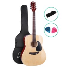 Alpha 41" Acoustic Guitar, Laminated Linden, Natural Wood, Dreadnought Cutaway, Steel Strings, Includes Strap & Picks