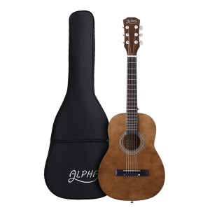 Alpha 31" Portable Steel String Acoustic Guitar, Natural Finish, Bass Plywood Body, Poplar Neck, Bonus Gig Bag