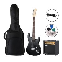Alpha Electric Guitar Combo Set, Poplar Body, 20W Amplifier, Glossy Black, Versatile Music Instrument with Accessories