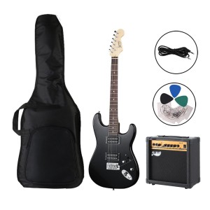 Alpha Electric Guitar Combo Set, Poplar Body, 20W Amplifier, Glossy Black, Versatile Music Instrument with Accessories
