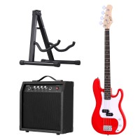Alpha 47 Inch Electric Guitar Kit Glossy Red Basswood Body Maple Neck 21 Fret with 40W Amp Stand and Accessories
