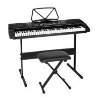 Alpha 61-Key Electronic Piano Keyboard with Stand & Stool, Black - Digital Electric Instrument with 255 Rhythms