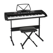 Alpha 61-Key Electronic Piano Keyboard with Stand & Stool, Black - Digital Electric Instrument with 255 Rhythms