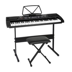 Alpha 61-Key Electronic Piano Keyboard with Stand & Stool, Black - Digital Electric Instrument with 255 Rhythms
