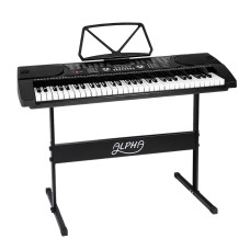 Alpha 61-Key Electronic Piano Keyboard, Digital Electric, Black, Beginner-Friendly w/ Stand & LED Display