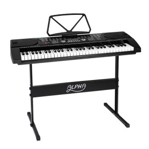 Alpha 61-Key Electronic Piano Keyboard, Digital Electric, Black, Beginner-Friendly w/ Stand & LED Display