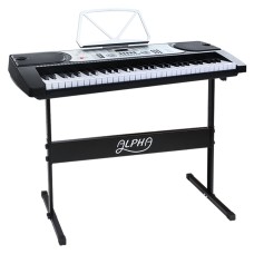 Alpha 61-Key Electronic Piano Keyboard, Silver, Beginner-Friendly, with Stand, LED Display, 255 Rhythms & Timbers