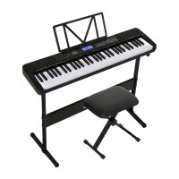 Alpha 61-Key Electronic Piano Keyboard, Black, 91cm, Touch-Sensitive, Stand & Stool, 300 Rhythms, 430 Timbres
