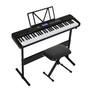 Alpha 61-Key Electronic Piano Keyboard, Black, 91cm, Touch-Sensitive, Stand & Stool, 300 Rhythms, 430 Timbres