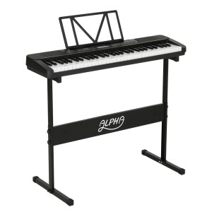 Alpha 61-Key Electronic Piano Keyboard, Touch-Sensitive, Black, with Stand, 300 Rhythms, 430 Timbres, LED Display