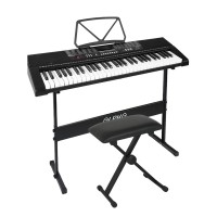 Alpha 61-Key Electronic Piano Keyboard, Black, Full-Size Keys, Adjustable Stand & Stool, USB, Speaker Output