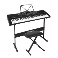 Alpha 61-Key Electronic Piano Keyboard, Black, Full-Size Keys, Adjustable Stand & Stool, USB, Speaker Output