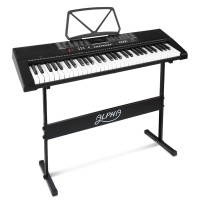 Alpha 61-Key Electronic Piano Keyboard with Stand, Digital Electric, LED Display, USB, Mic Input, Silent Practice