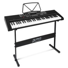 Alpha 61-Key Electronic Piano Keyboard with Stand, Digital Electric, LED Display, USB, Mic Input, Silent Practice