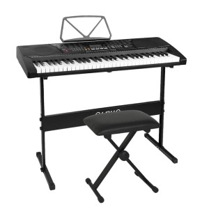 Alpha 61-Key Electronic Piano Keyboard, Black, Digital Electric w/ Stand & Stool, Lighted Keys, Music Training Features