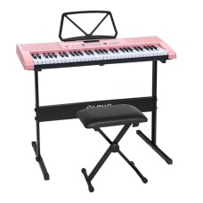 Alpha 61-Key Electronic Piano Keyboard with Stand & Stool, Pink, Digital Electric Instrument for Music Enthusiasts