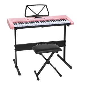 Alpha 61-Key Electronic Piano Keyboard with Stand & Stool, Pink, Digital Electric Instrument for Music Enthusiasts