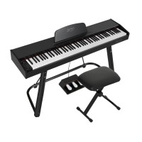 Alpha 88-Key Electronic Piano Keyboard, Full-Weighted, Black, w/ Stand, Stool, 600 Rhythms, 800 Timbres, LED Display