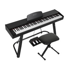 Alpha 88-Key Electronic Piano Keyboard, Full-Weighted, Black, w/ Stand, Stool, 600 Rhythms, 800 Timbres, LED Display