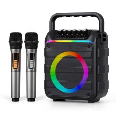 Alpha Portable Karaoke Machine with 2 Wireless Mics, Bluetooth 5.3, LED Lights, USB/AUX, 6.5