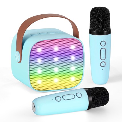 Alpha Mini Karaoke Machine with 2 Wireless Mics - Portable, Bluetooth, LED Lights, ABS Build, for Adults &amp; Kids Parties