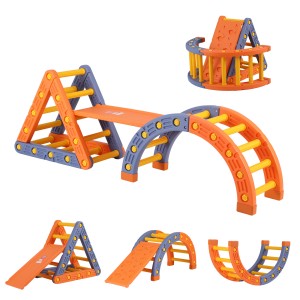 Keezi Kids Climbing Frame Set: Indoor/Outdoor Pikler Triangle Climber with Slide, Arch & More, HDPE, 210x41x68.5cm