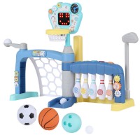 Keezi 5-in-1 Kids Sports Set: Basketball, Soccer, Bowling & More - Non-Toxic PP, Ages 3-7, Indoor/Outdoor Play, Blue