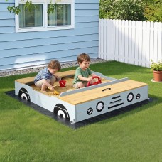 Keezi Wooden Car Sandpit 120cm Kids Sandbox with Steering Wheel Bench Seats Bonnet Storage Ground Sheet