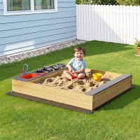 Keezi Wooden Sandpit and Mud Kitchen 2-in-1 Outdoor Play Station Fir Wood Sink Tap Stove Knobs Storage