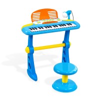 Keezi Kids 37-Key Piano Keyboard Set: Electronic Musical Instrument with Stool, Mic, LED Lights & More for Ages 3+