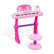 Keezi Kids 37-Key Piano Keyboard Set with Stool & Microphone - Pink, LED Lights, 5 Beats & 10 Songs, Ages 3+