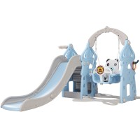 Keezi 5-in-1 Kids Slide & Swing Set with Basketball Hoop, Rings, Storage | 170cm Blue, Durable Polyethylene