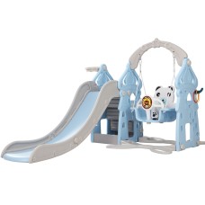 Keezi 5-in-1 Kids Slide & Swing Set with Basketball Hoop, Rings, Storage | 170cm Blue, Durable Polyethylene