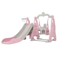 Keezi Kids 3-in-1 Slide Swing Set with Basketball Hoop, Durable Non-Toxic Material, 170cm Pink, Easy Assembly