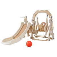 Keezi 3-IN-1 Kids Slide Swing Set with Basketball Hoop, Beige - Durable 160cm Outdoor Playground, EN71 Approved