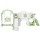 Keezi 4-in-1 Kids Slide Swing Set with Basketball Hoop, Football, Telescope, and Storage, HDPE Green/White, 140cm