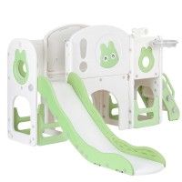 Keezi 3-in-1 Kids Slide Swing Set with Ball Hoop, HDPE Material, Grey/White, 50kg Capacity, Indoor/Outdoor Fun