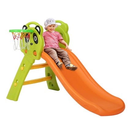 Keezi Panda Kids Slide & Basketball Hoop Set, 100cm, Eco-Friendly Non-Toxic PE, Indoor/Outdoor, Easy Assembly, Orange