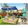Keezi Kids Wooden Sandpit with Adjustable Canopy & Bench, 101cm Fir Wood Sandbox, UV & Water Resistant, Safe Play