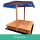Keezi Kids Wooden Sandpit with Canopy & Foldable Seat, 120cm - Firwood, Safe Rounded Corners, Protective Cover Included