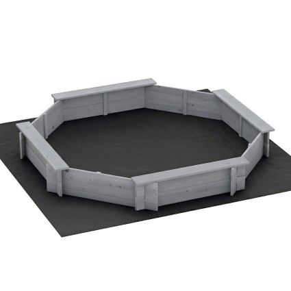 Keezi Kids 182cm Octagon Wooden Sandpit Grey with Built in Seats Cover Ground Sheet AS8124 Certified