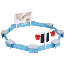 Keezi Kids Sandpit - 215cm Round Wooden Playset with Cover, Funnel, Bench Seat & Beach Toys for Outdoor Fun