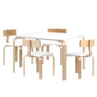 Keezi 5PCS Kids Table and Chairs Set - Durable Birch Plywood, Non-Toxic Finish, White/Natural, Easy to Clean