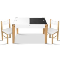 Keezi 3PCS Kids Table & Chairs Set - Eco-Friendly MDF & Pine, Chalkboard Desk, Storage Compartments, EN71 Certified