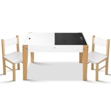 Keezi 3PCS Kids Table & Chairs Set - Eco-Friendly MDF & Pine, Chalkboard Desk, Storage Compartments, EN71 Certified