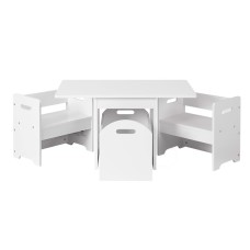 Keezi 3PCS Kids Table and Chairs Set with Storage Box, Eco-Friendly MDF, 75x48cm, White - Safe, Stylish, and Durable
